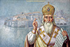 ”St. Basil (Vlaho) guarding Dubrovnik”, painting of Atanasije Popović, around 1935